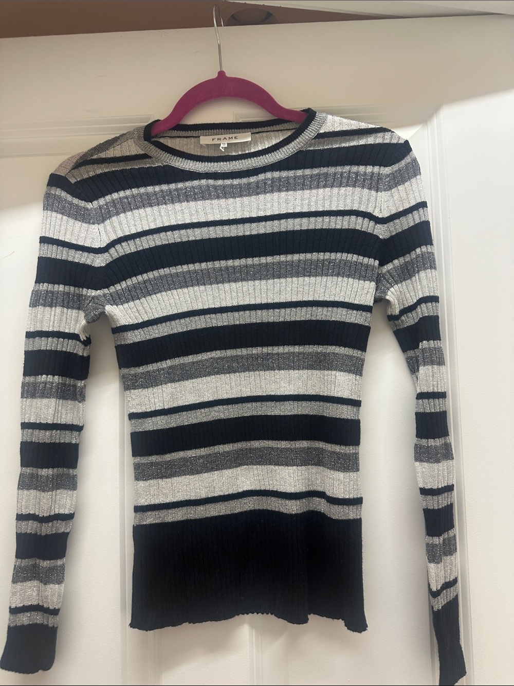Frame Denim Women's Striped Rib-Knit Sweater - Black & White - sz xs